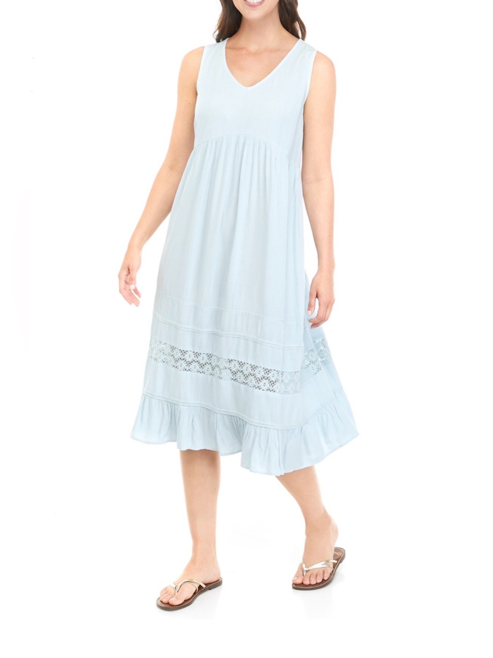Wonderly Light Blue Sleeveless V-Neck Midi Sundress. Size XL